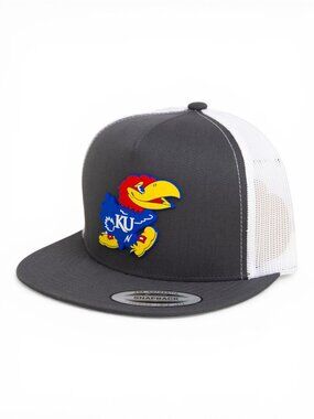 Kansas Jayhawks 3D Snapback Flat Bill Trucker Hat- Charcoal/ White